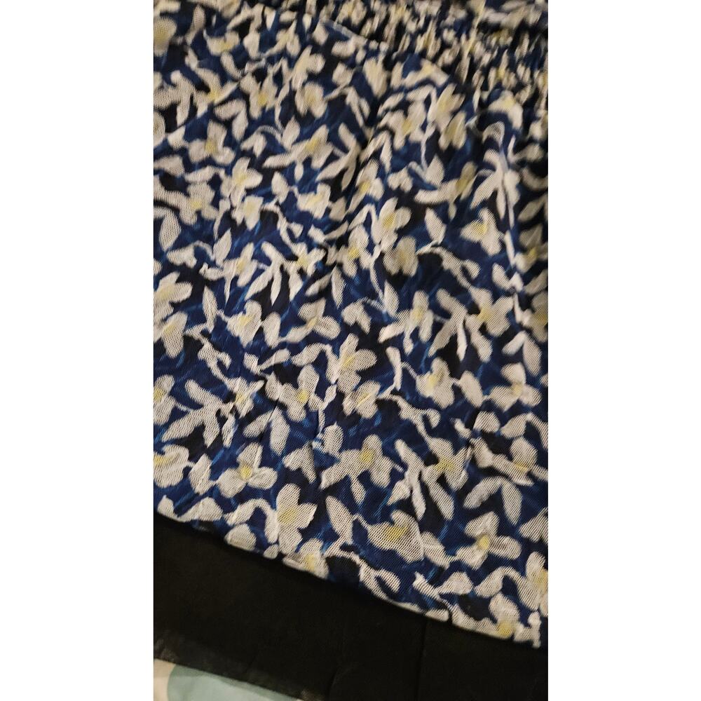 Alfani Petite P Navy Blue Floral Sheer Mesh Blouse Empire Waist - Picture 3 of 11